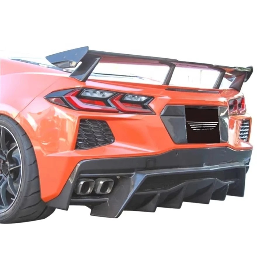 New  Corvette C8 Carbon Fiber Rear Diffuser Body Kit with Bumper Lip Accessory & Exhaust Cut-Outs